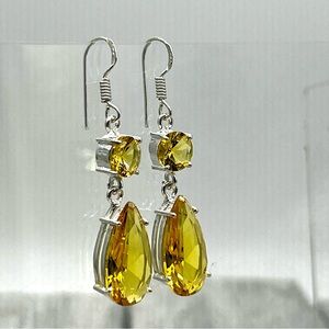 326. Faceted Citrine Sterling 925 Drop Dangle Artisan Earrings